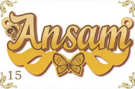 Design 15 — Ansam, a custom gold name plate cut by Royal Jewelry