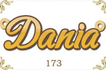 Design 173 — Dania, a custom gold name plate cut by Royal Jewelry