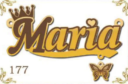 Design 177 — Maria, a custom gold name plate cut by Royal Jewelry