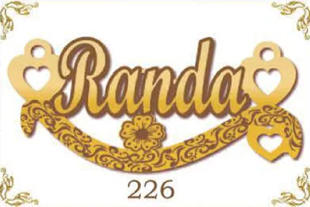 Design 226 — Randa, a custom gold name plate cut by Royal Jewelry
