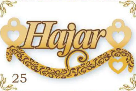 Design 25 — Hajar, a custom gold name plate cut by Royal Jewelry