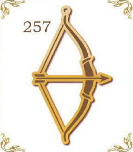 Design 257 — Bow and arrow, a custom gold pendant cut by Royal Jewelry