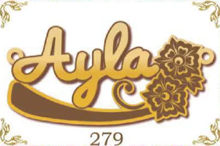 Design 279 — Ayla, a custom gold name plate cut by Royal Jewelry