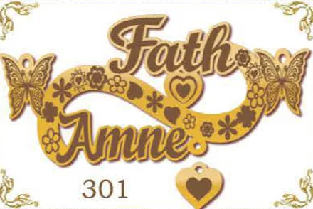 Design 301 — Fath, Amne, a custom gold name plate cut by Royal Jewelry