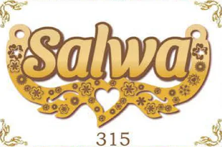 Design 315 — Salwa, a custom gold name plate cut by Royal Jewelry