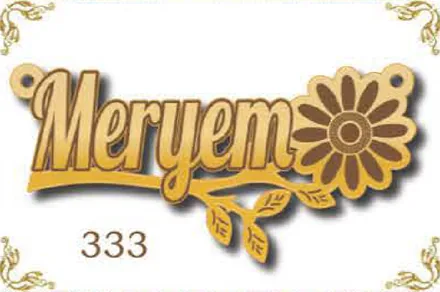Design 333 — Meryem, a custom gold name plate cut by Royal Jewelry