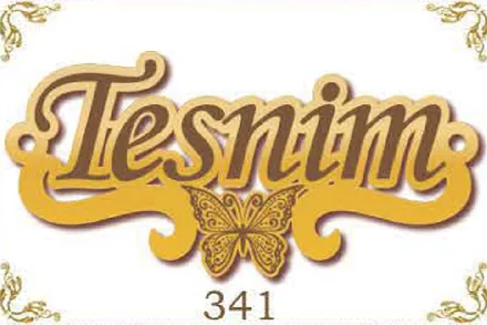 Design 341 — Tesnim, a custom gold name plate cut by Royal Jewelry