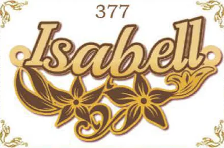 Design 377 — Isabell, a custom gold name plate cut by Royal Jewelry