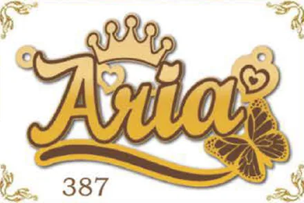 Design 387 — Aria, a custom gold name plate cut by Royal Jewelry