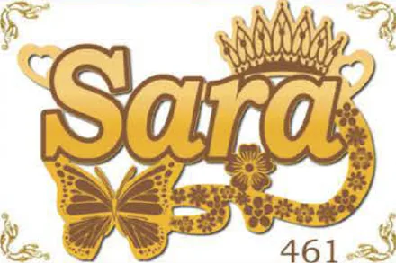 Design 461 — Sara, a custom gold name plate cut by Royal Jewelry
