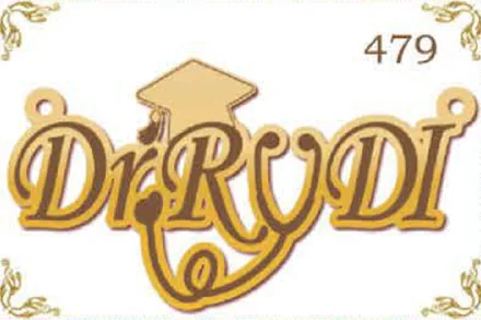 Design 479 — Dr. Rudi, a custom gold name plate cut by Royal Jewelry