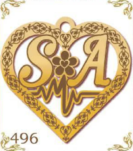 Design 496 — S, A, a custom gold pendant cut by Royal Jewelry