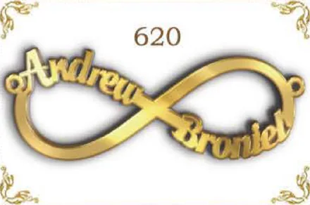 Design 620 — Andrew, Brontel, a custom gold name plate cut by Royal Jewelry