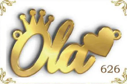 Design 626 — Ola, a custom gold name plate cut by Royal Jewelry