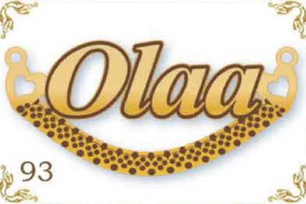 Design 93 — Olaa, a custom gold name plate cut by Royal Jewelry